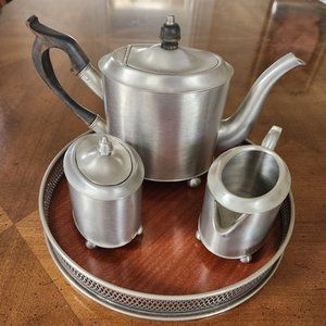Vintage Stieff Newport Pewter  4 Piece Tea Set Victorian Reproduction Design